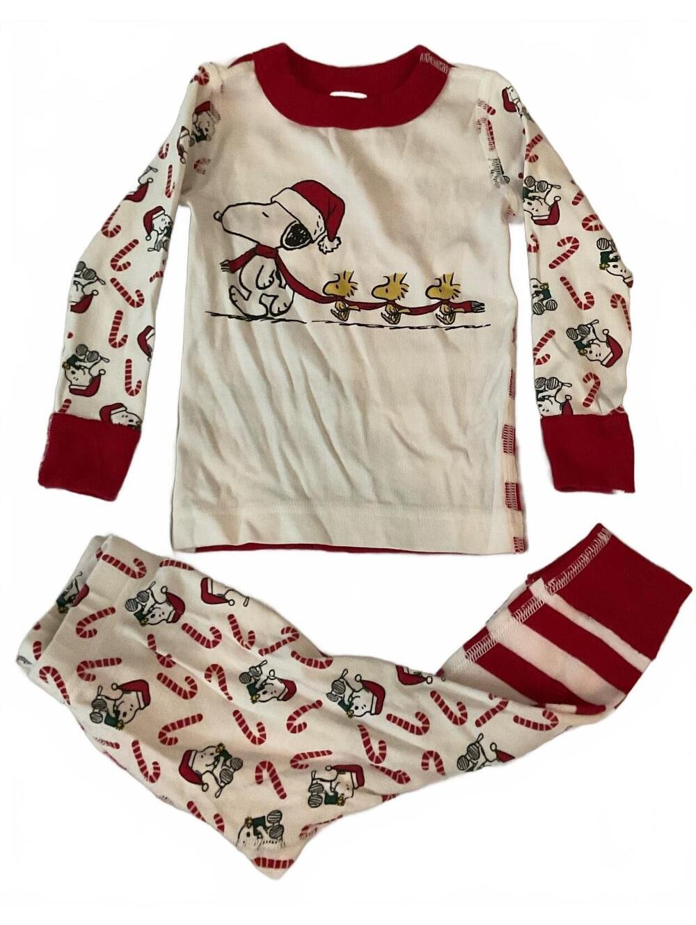 Hanna Andersson Peanuts Snoopy Christmas Pajamas 2T 85 Organic Cotton Candy Cane